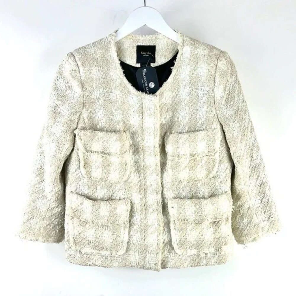 Smythe SS/13 Beige Houndstooth Lame Boucle Tweed Zip Jacket